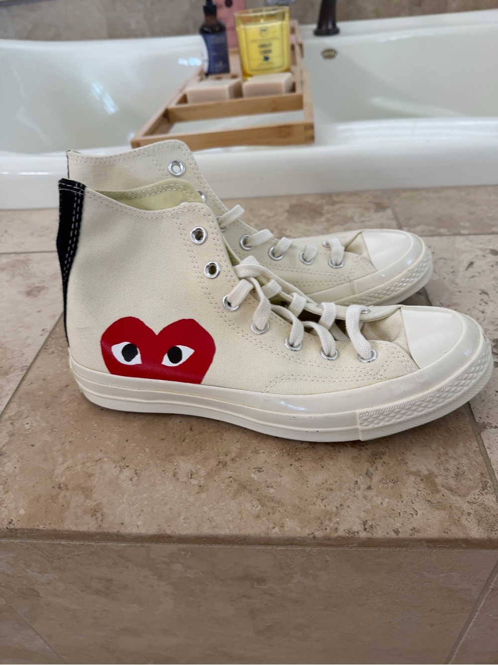 Girls High-Top Canvas Sneakers with Red Heart Accent